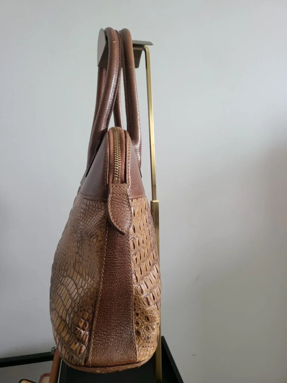 Vintage Escada brown leather with crocodile effect embossed finish